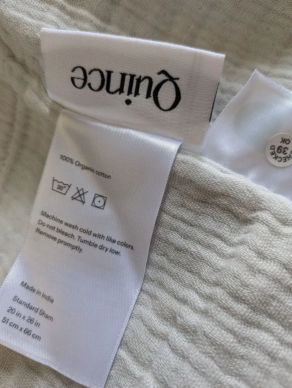 Quince Organic Cotton Gauze Sham Set, Standard, Light Grey